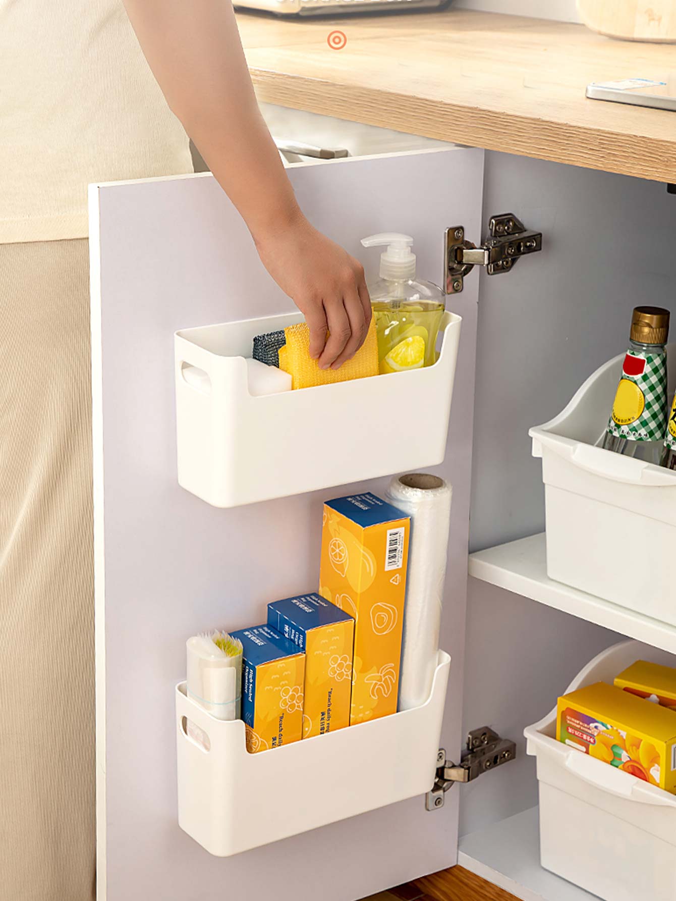 Kitchen Baking Tray Organizer - 펀치프리 캐비닛 도어 정리함 플라스틱 벽걸이