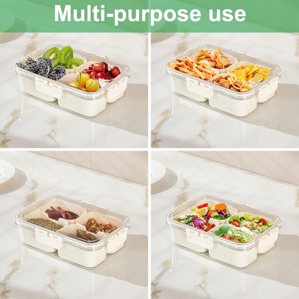 휴대용 식품 보관함, 스낵 보관함, 뚜껑이 있는 4칸, - Kitchen Baking Tray Organizer 리뷰 및 가격